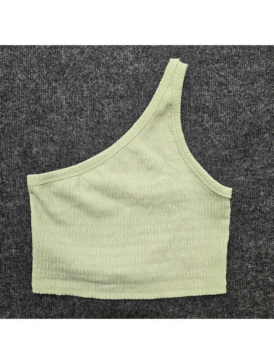 American Eagle Outfitters Tops - American Eagle One Shoulder Crop Top Medium M Sage Green Crinkle Textured Tank